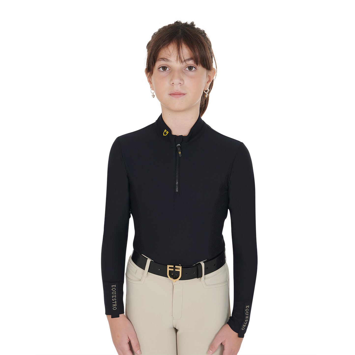 Capa base de niña de manga larga para entrenamiento Equestro - Negro