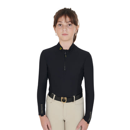 Capa base de niña de manga larga para entrenamiento Equestro - Negro