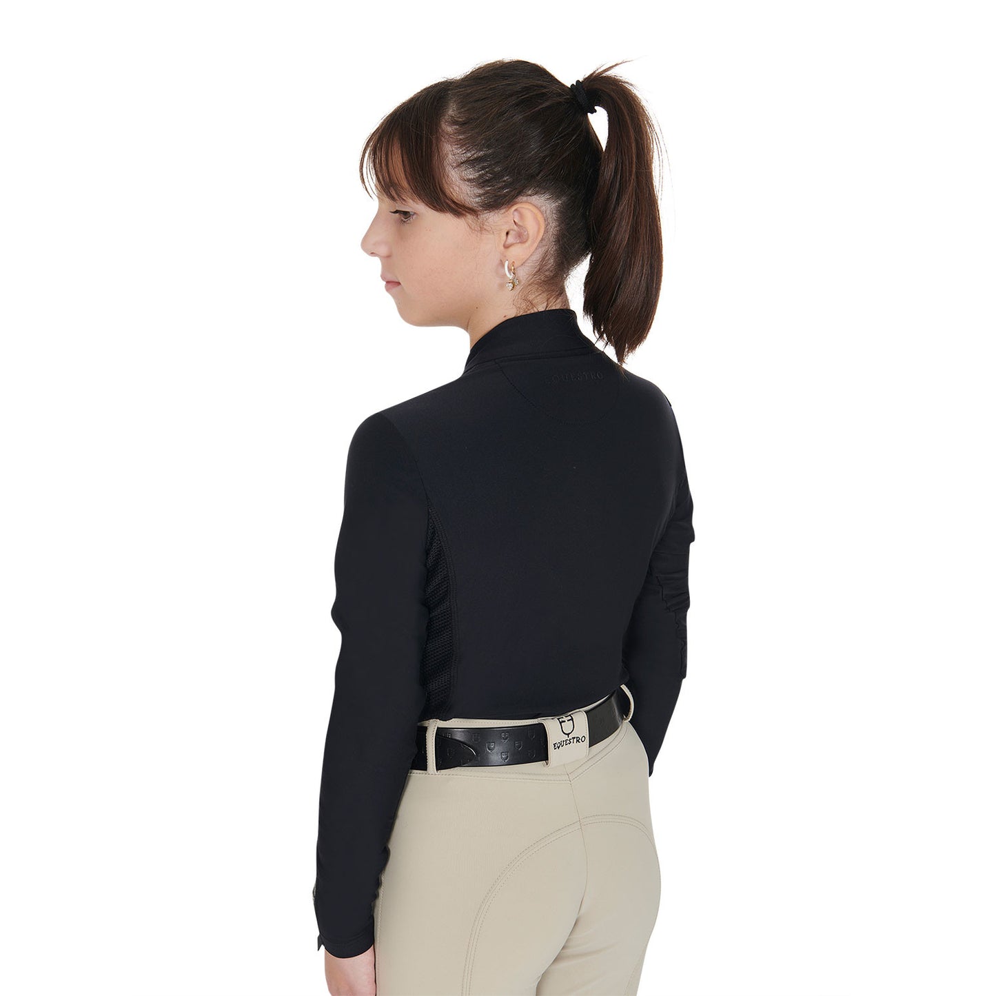 Capa base de niña de manga larga para entrenamiento Equestro - Negro