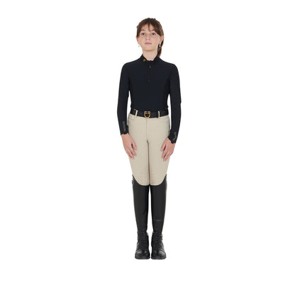 Capa base de niña de manga larga para entrenamiento Equestro - Negro