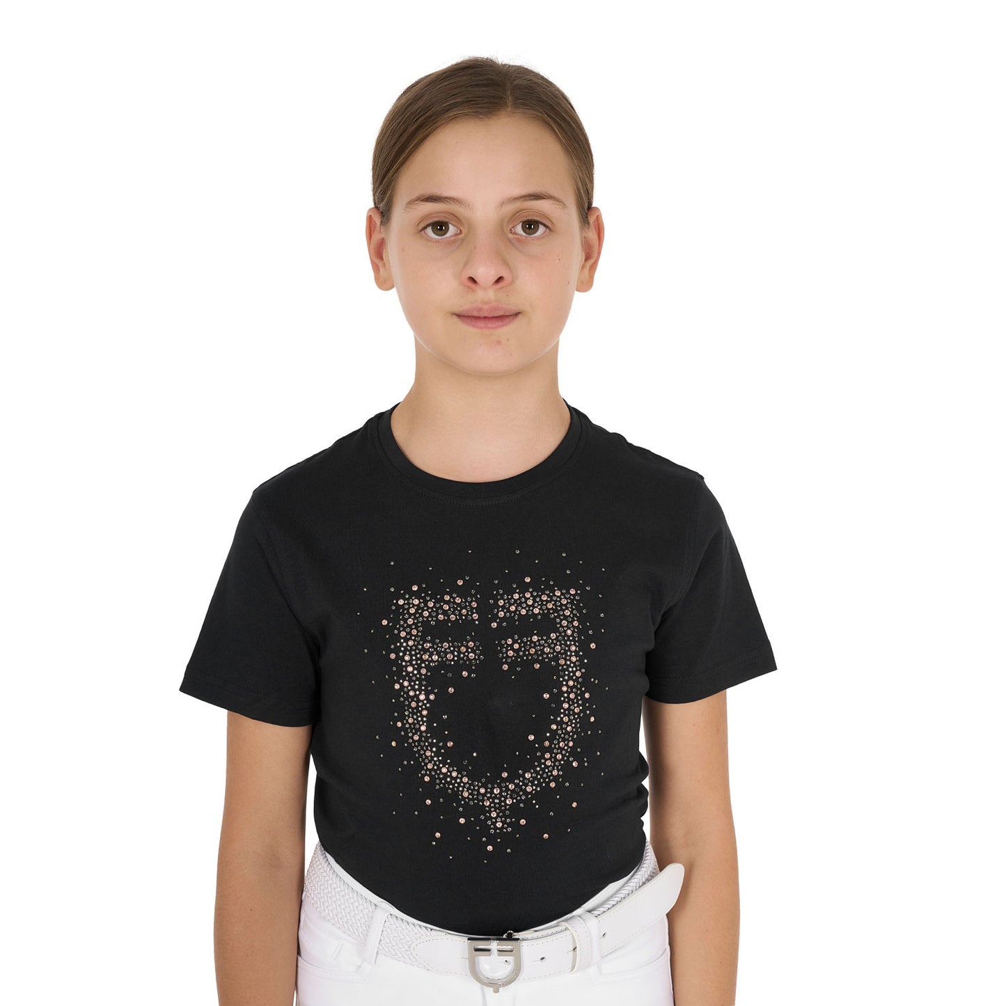 Camiseta niña slim fit logo glitter rosa Equestro - Negro