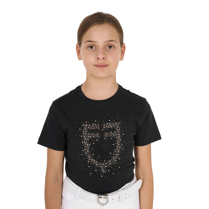 Camiseta niña slim fit logo glitter rosa Equestro - Negro