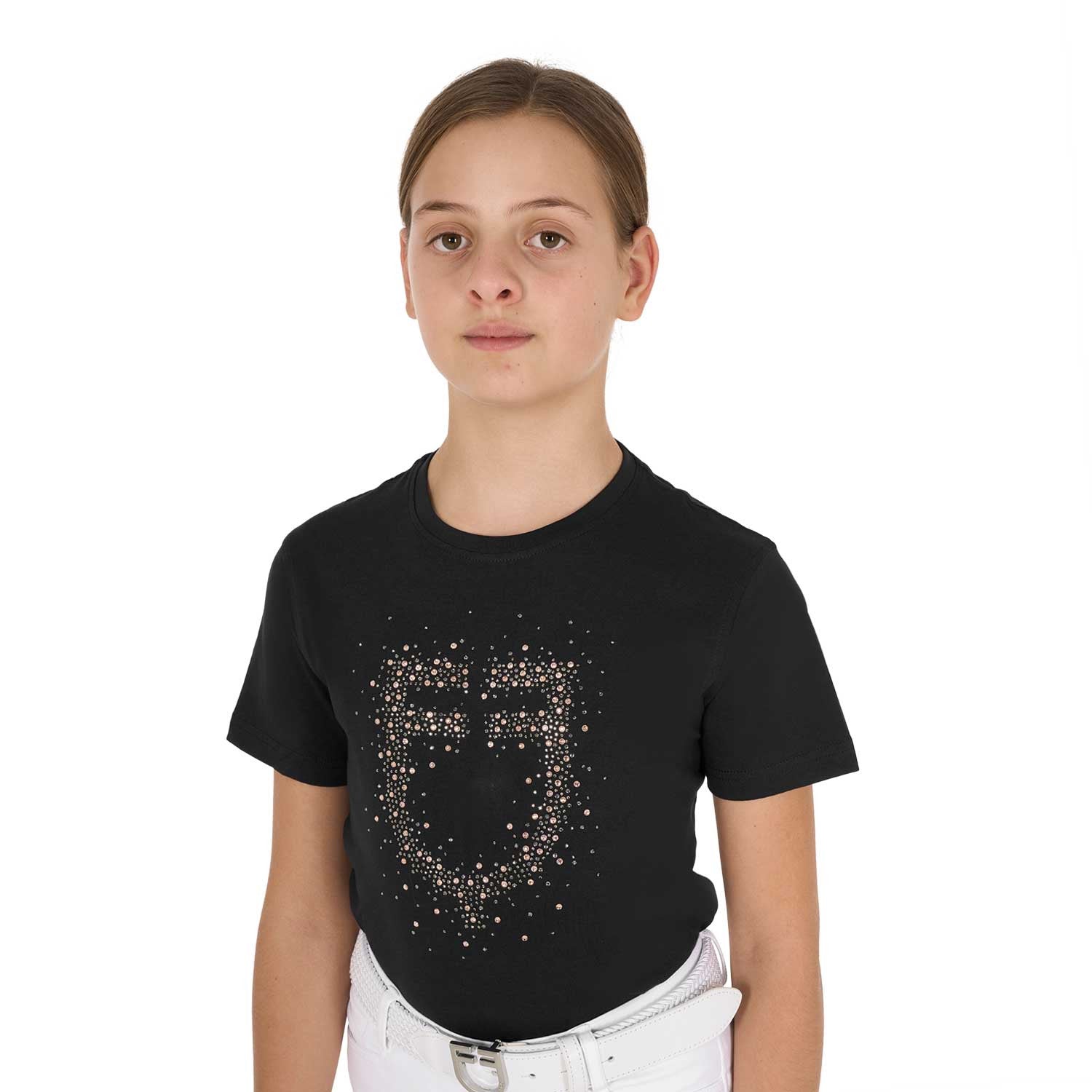 Camiseta niña slim fit logo glitter rosa Equestro - Negro