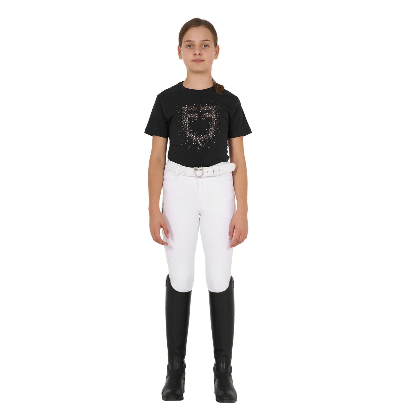 Camiseta niña slim fit logo glitter rosa Equestro - Negro