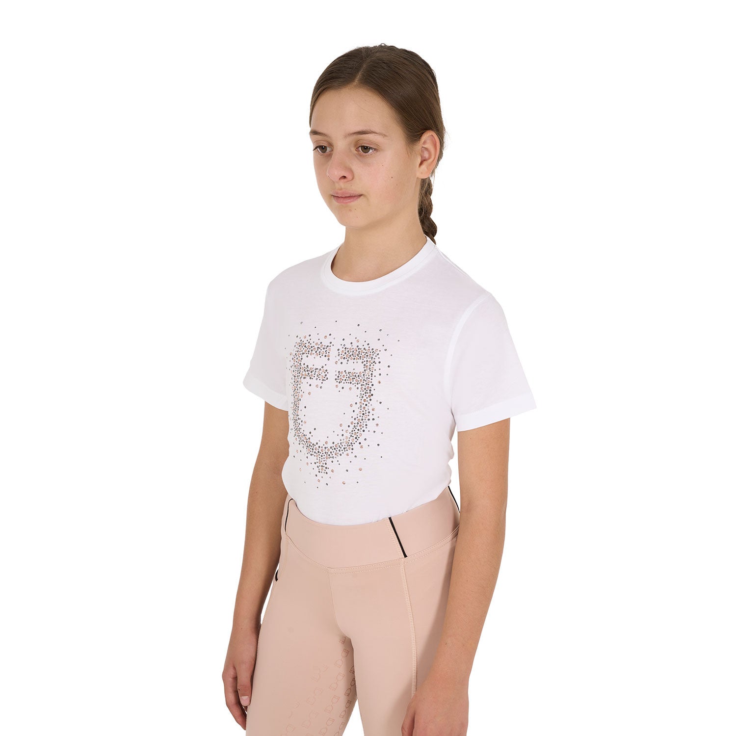 Camiseta niña slim fit logo glitter rosa Equestro - Blanco