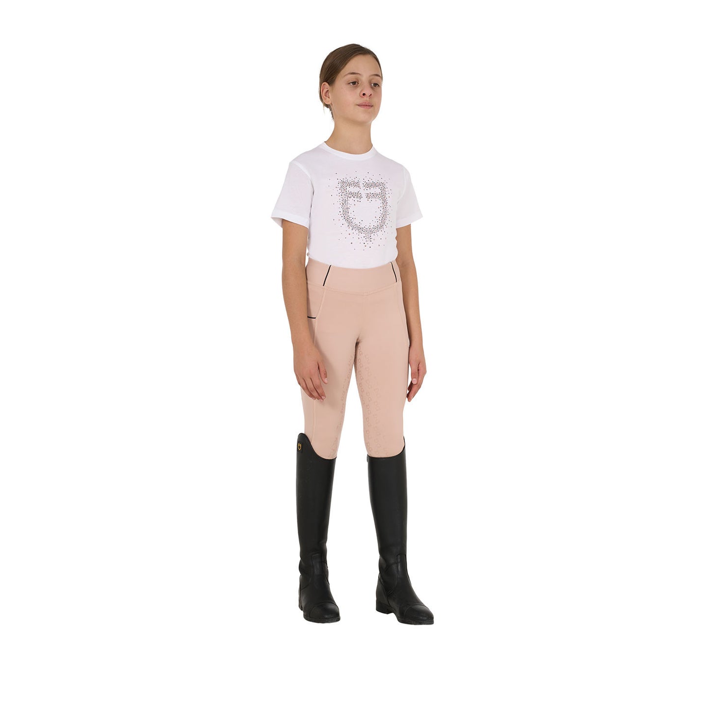 Camiseta niña slim fit logo glitter rosa Equestro - Blanco