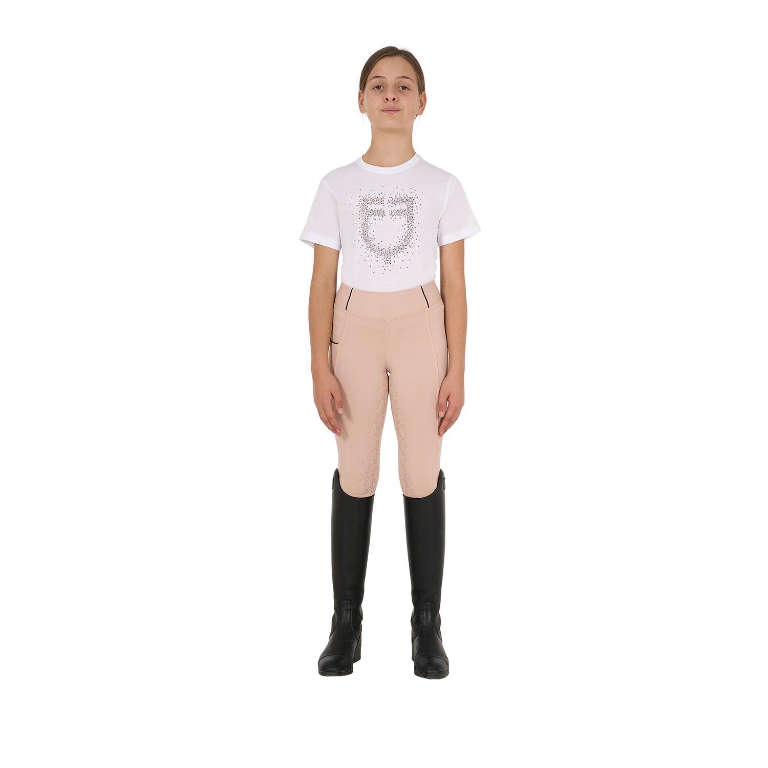 Camiseta niña slim fit logo glitter rosa Equestro - Blanco
