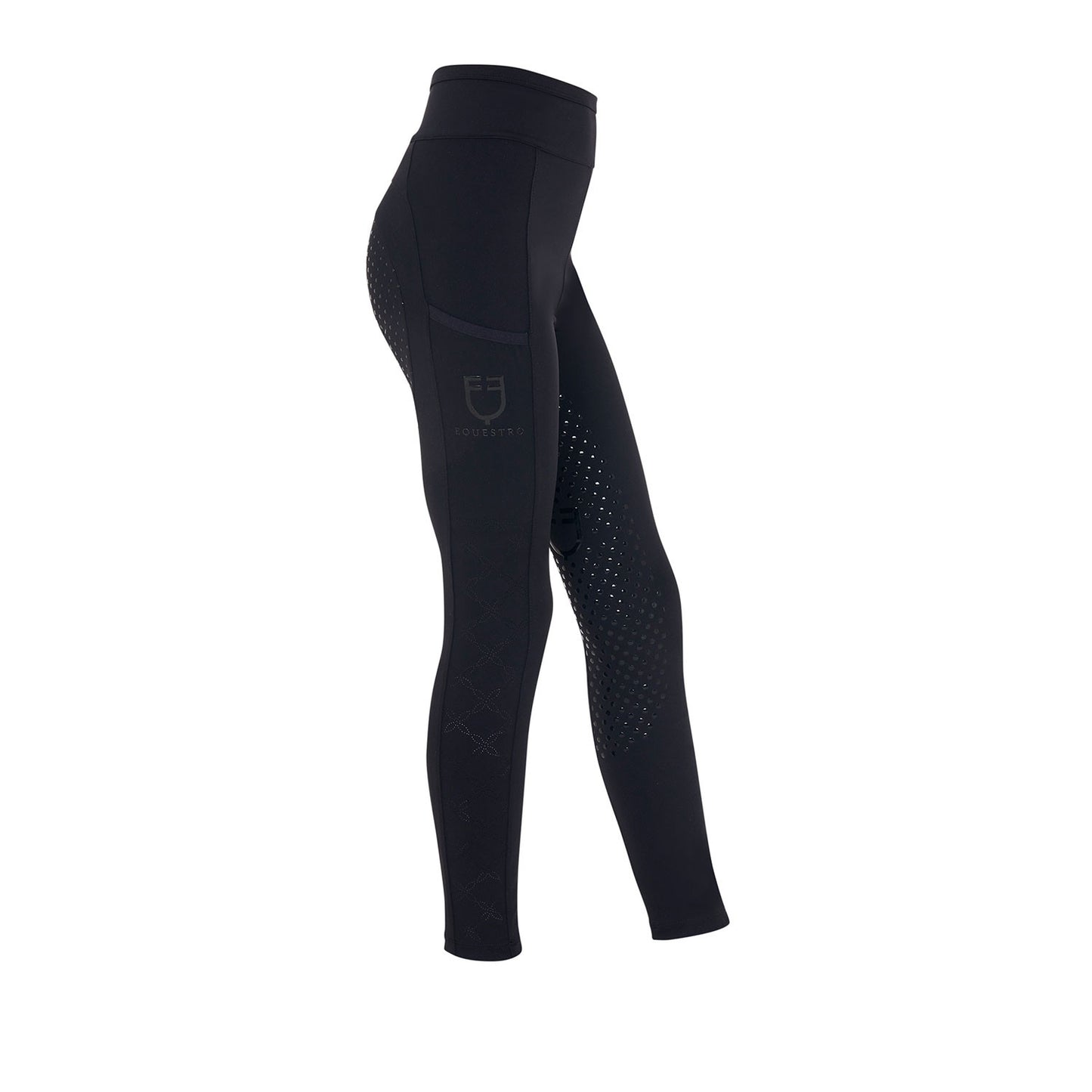 Leggings para niña con decoraciones perforadas Equestro - Negro