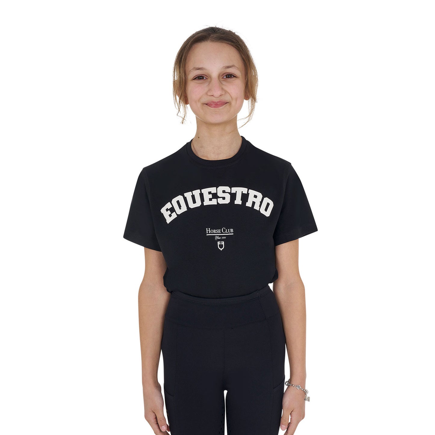 Camiseta niña Horse Club de algodón Equestro - Negro