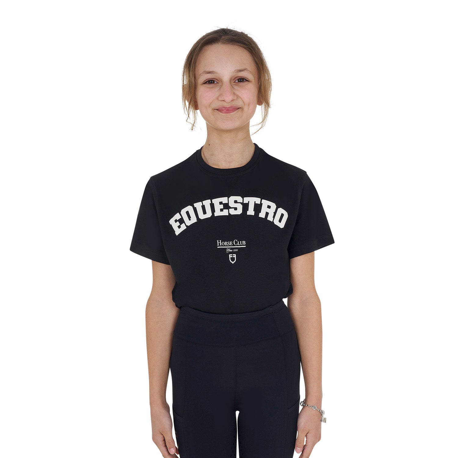 Camiseta niña Horse Club de algodón Equestro - Negro