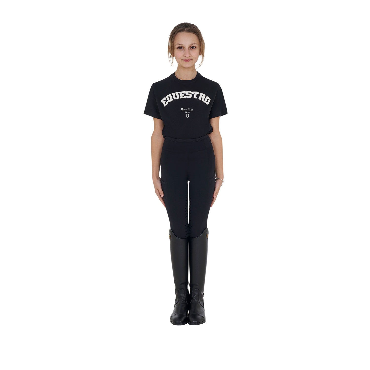 Camiseta niña Horse Club de algodón Equestro - Negro