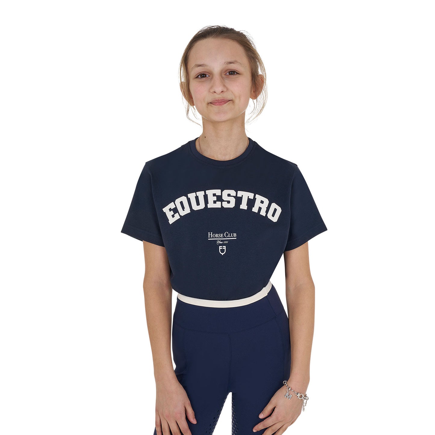 Camiseta niña Horse Club de algodón Equestro - Azul marino