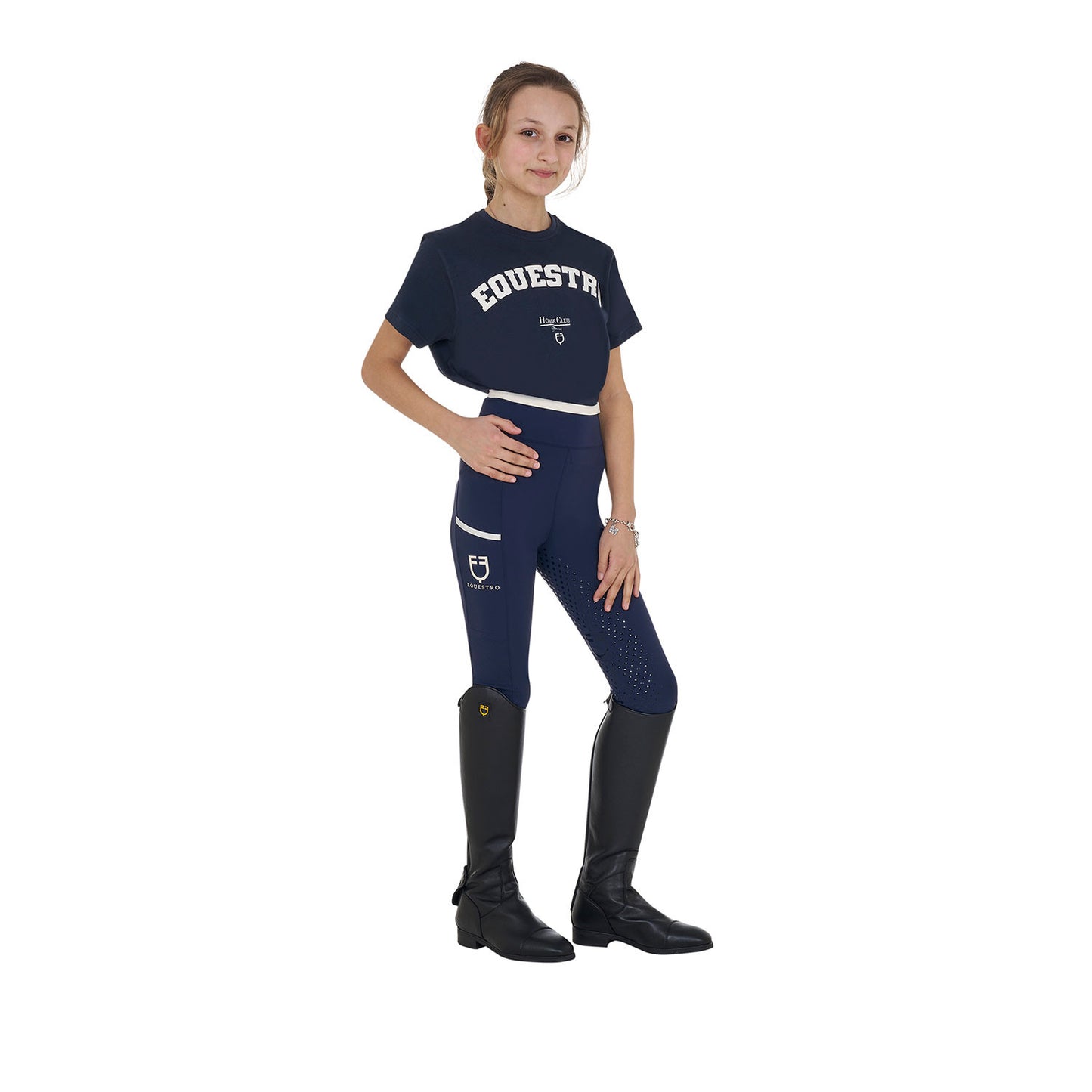 Camiseta niña Horse Club de algodón Equestro - Azul marino
