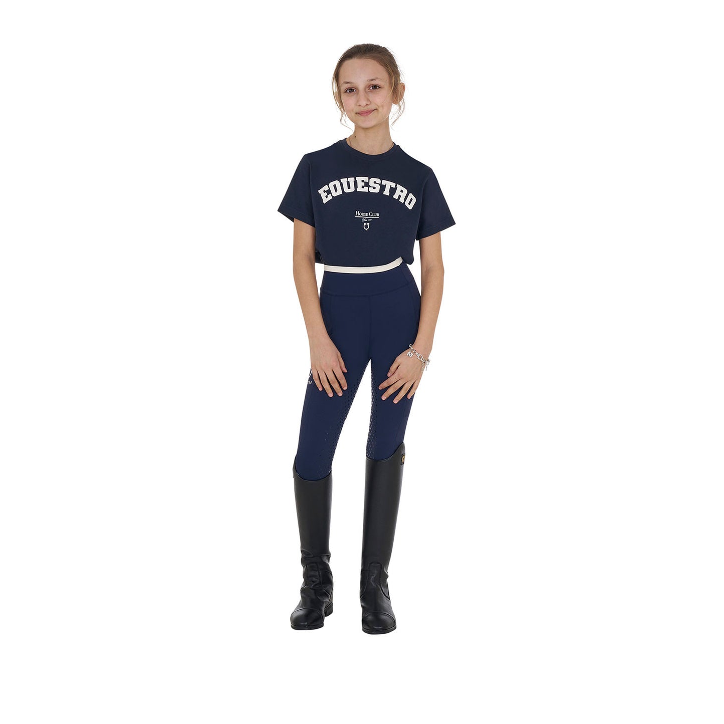 Camiseta niña Horse Club de algodón Equestro - Azul marino