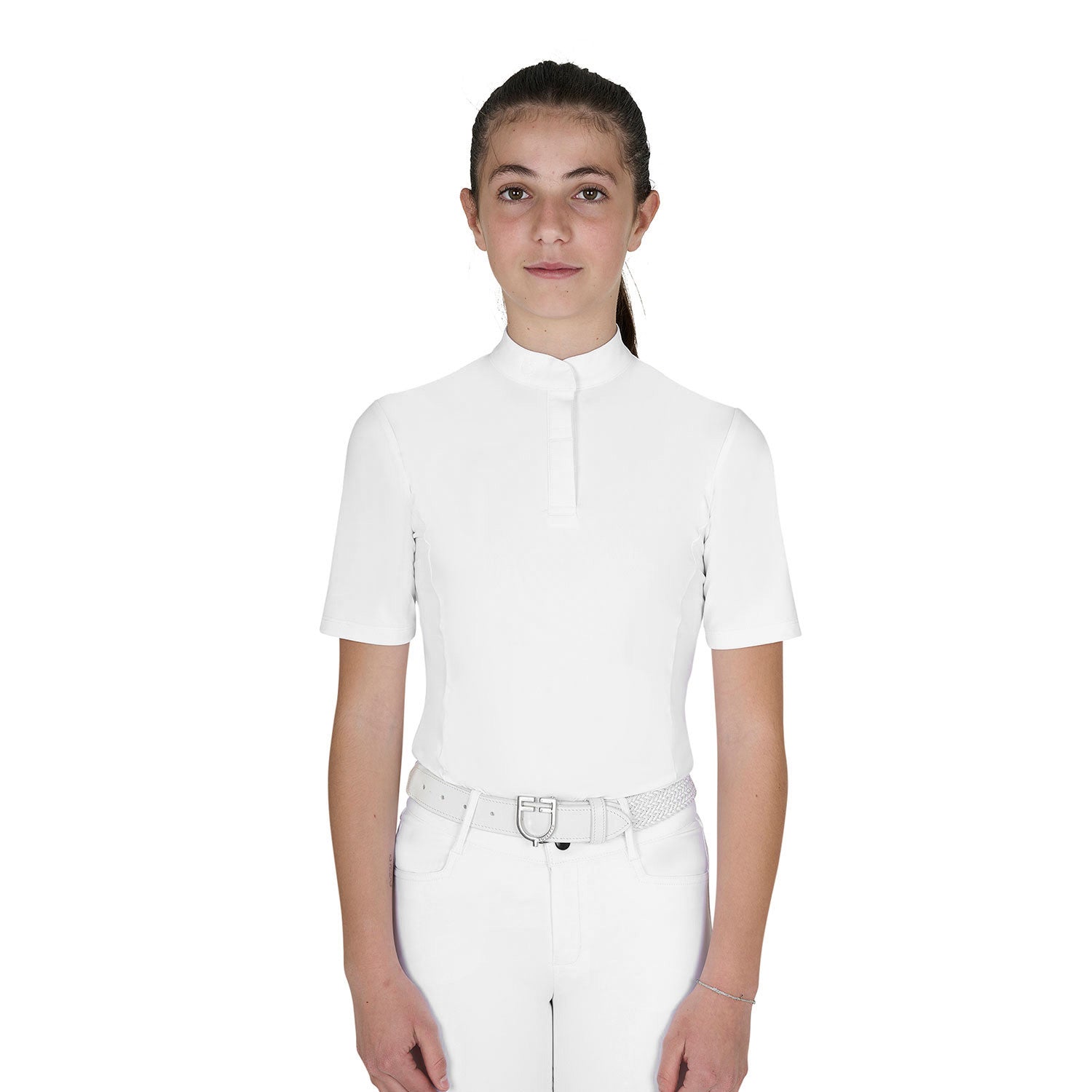 Polo concurso niña slim fit con botones Equestro
