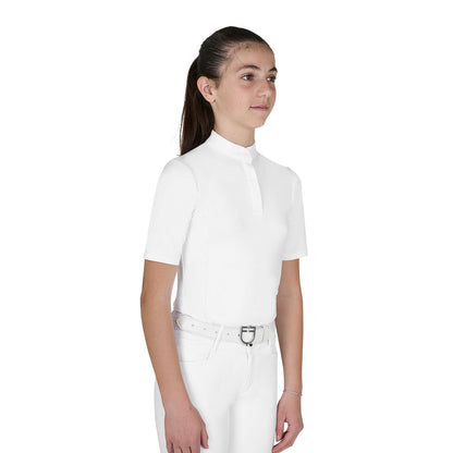 Polo concurso niña slim fit con botones Equestro - Blanco