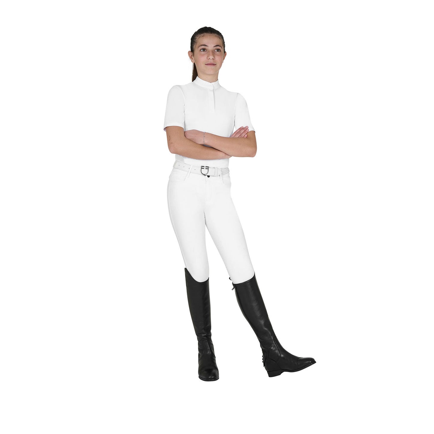 Polo concurso niña slim fit con botones Equestro - Blanco