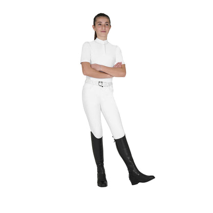Polo concurso niña slim fit con botones Equestro - Blanco