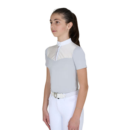 Polo concurso niña slim fit con insertos de tejido tipo seda Equestro - Harbor Mist