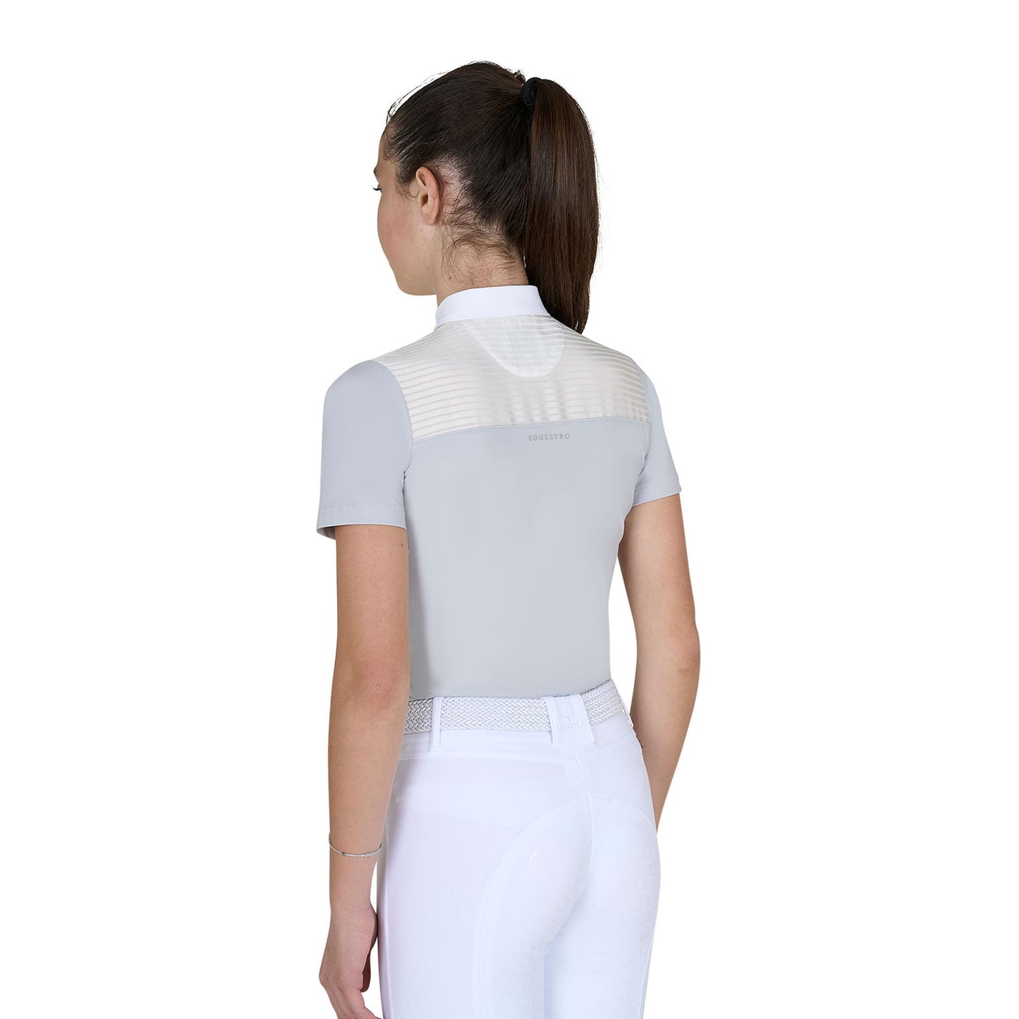 Polo concurso niña slim fit con insertos de tejido tipo seda Equestro - Harbor Mist