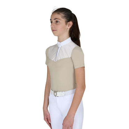 Polo concurso niña slim fit con insertos de tejido tipo seda Equestro