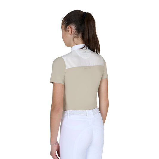 Polo concurso niña slim fit con insertos de tejido tipo seda Equestro - Oxford Tan