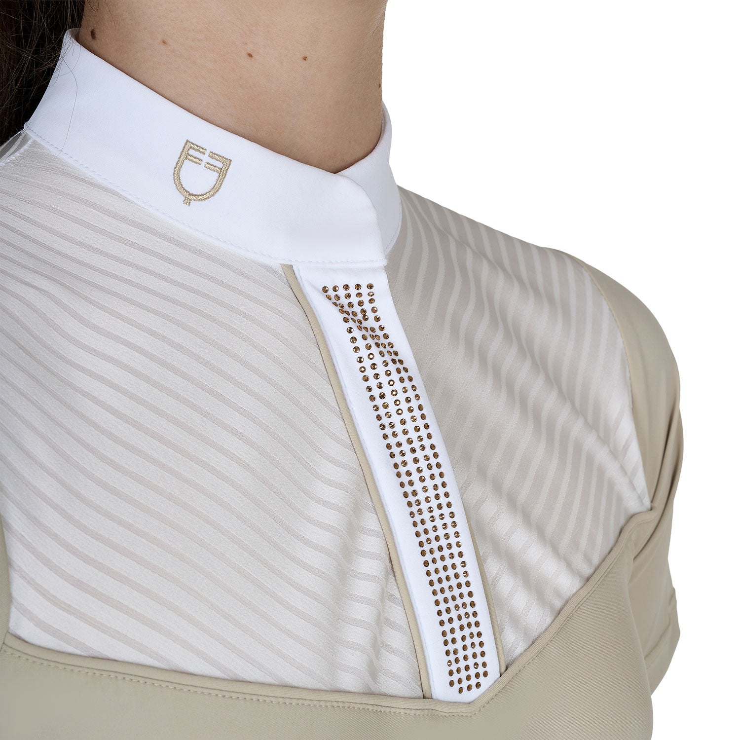 Polo concurso niña slim fit con insertos de tejido tipo seda Equestro - Oxford Tan