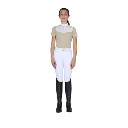 Polo concurso niña slim fit con insertos de tejido tipo seda Equestro - Oxford Tan