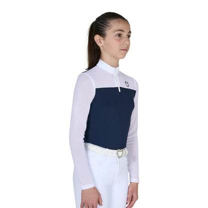 Polo concurso para niña de manga larga con insertos de micro malla Equestro - Navy Blazer