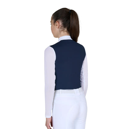 Polo concurso para niña de manga larga con insertos de micro malla Equestro - Navy Blazer