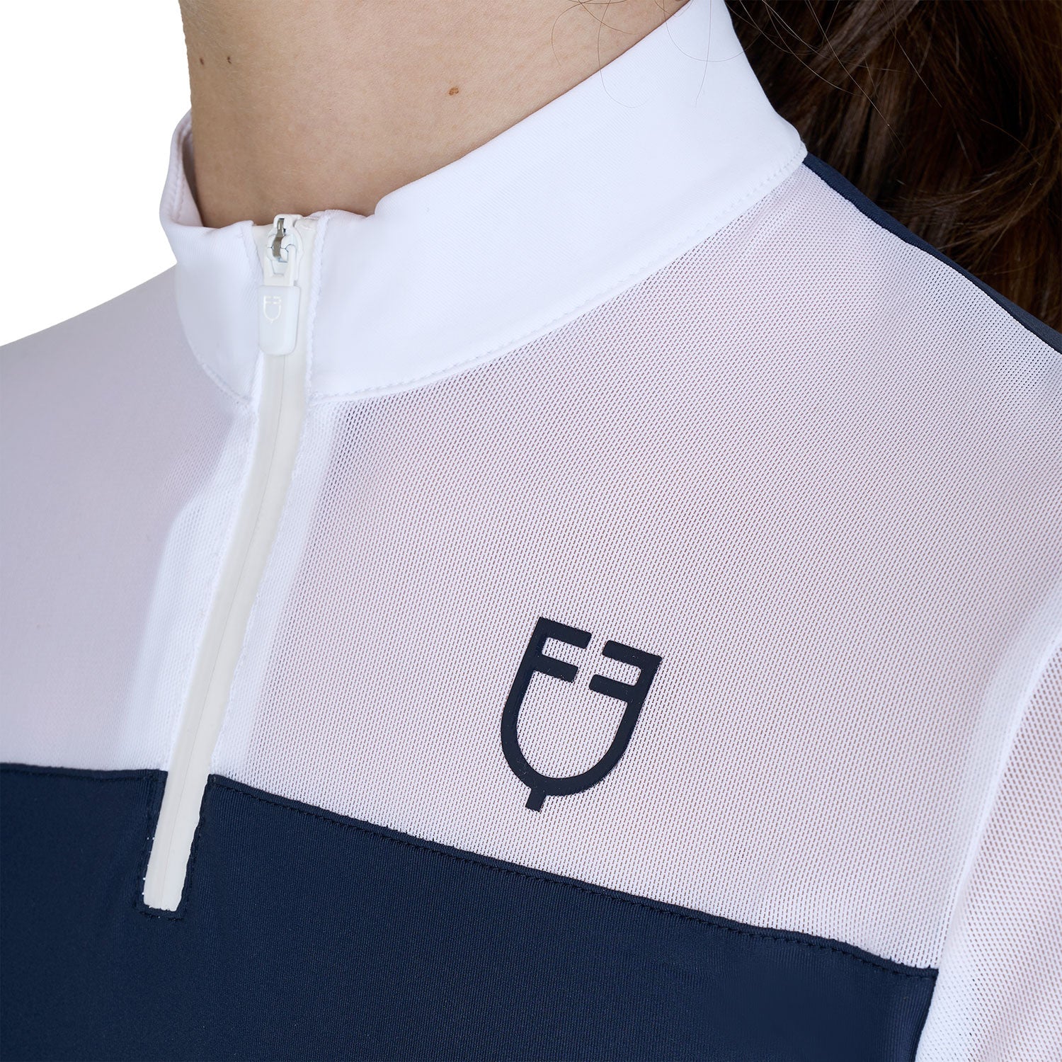 Polo concurso para niña de manga larga con insertos de micro malla Equestro - Navy Blazer