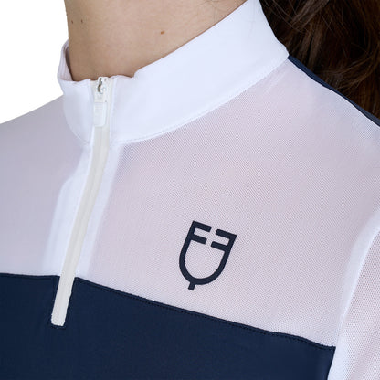 Polo concurso para niña de manga larga con insertos de micro malla Equestro - Navy Blazer