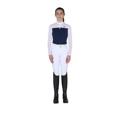 Polo concurso para niña de manga larga con insertos de micro malla Equestro - Navy Blazer