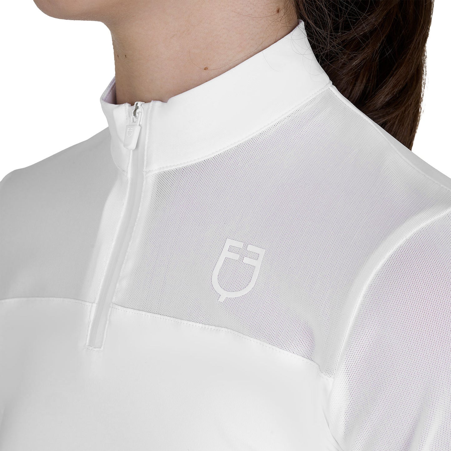 Polo concurso para niña de manga larga con insertos de micro malla Equestro - Blanco