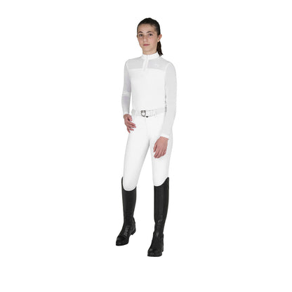 Polo concurso para niña de manga larga con insertos de micro malla Equestro - Blanco