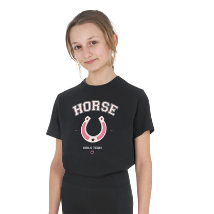 Camiseta de algodón para equipo de niña Equestro - Negro