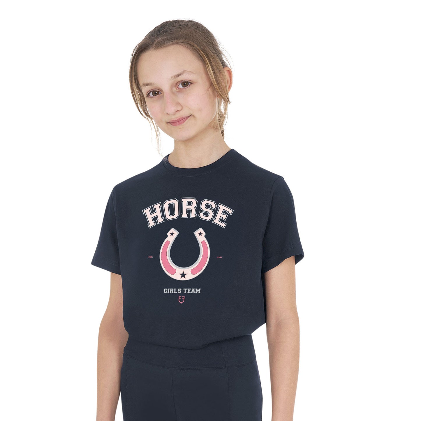 Camiseta de algodón para equipo de niña Equestro - Azul marino