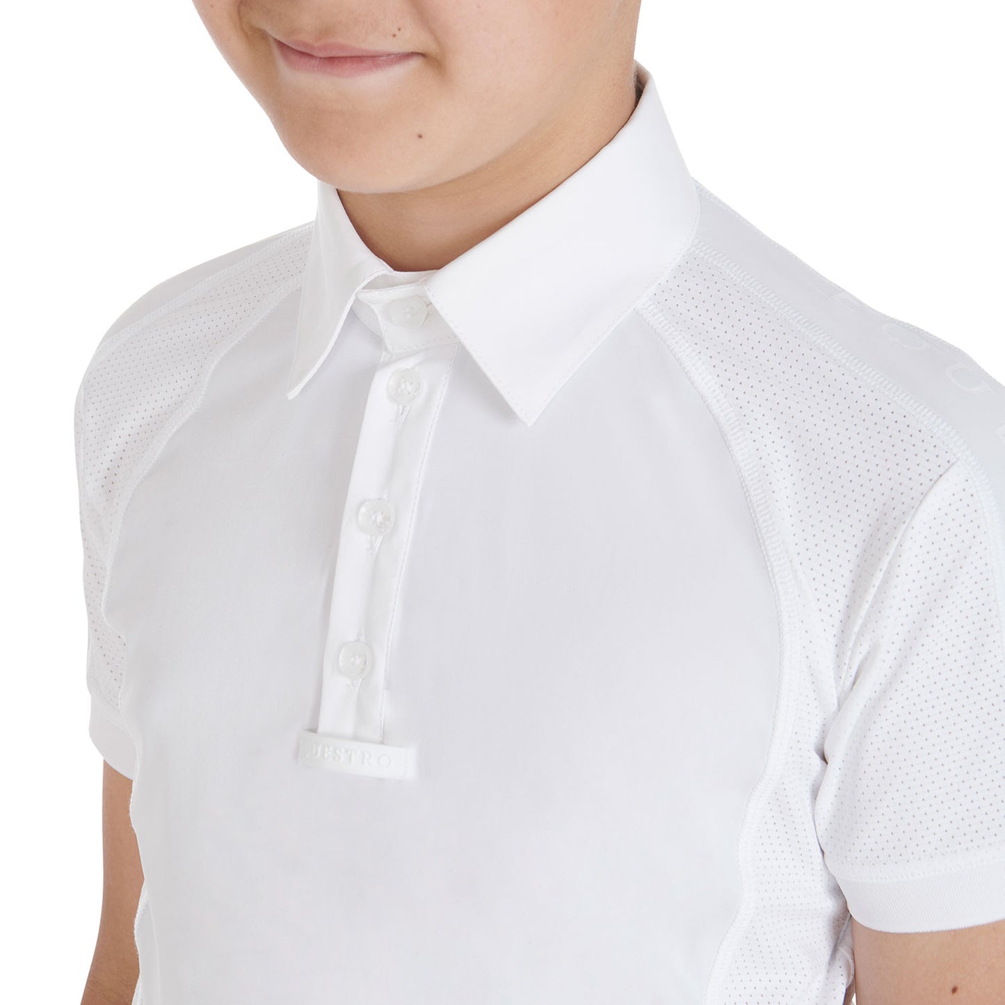 Polo infantil de concurso slim fit cuatro botones Equestro - Blanco