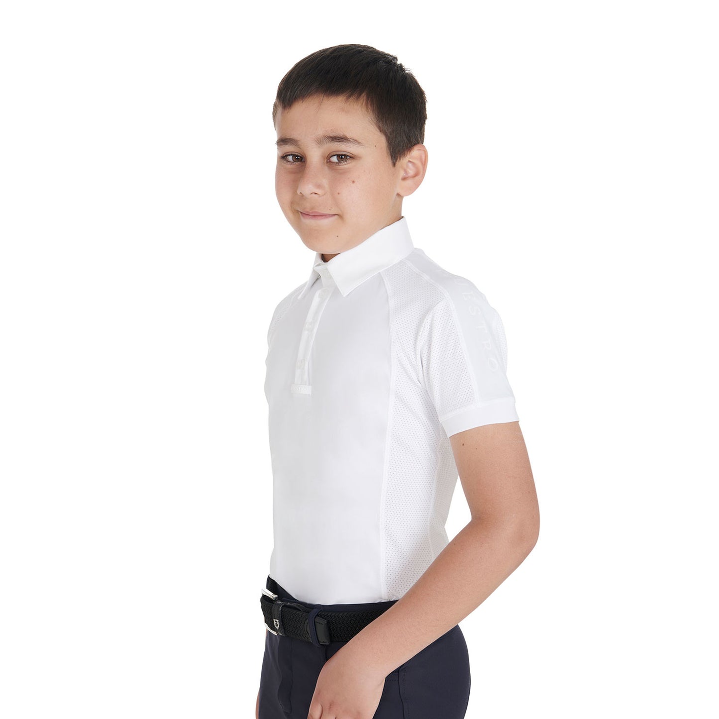Polo infantil de concurso slim fit cuatro botones Equestro - Blanco