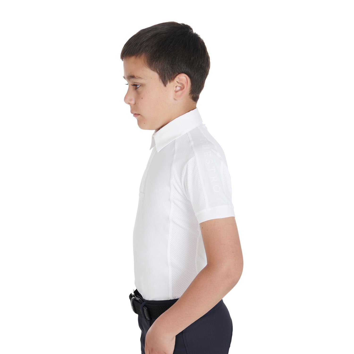Polo infantil de concurso slim fit cuatro botones Equestro - Blanco