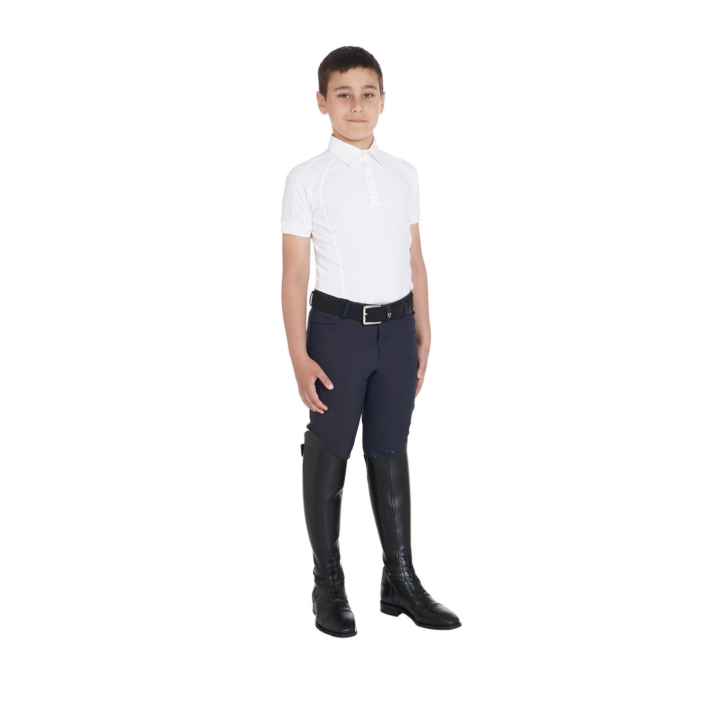 Polo infantil de concurso slim fit cuatro botones Equestro - Blanco