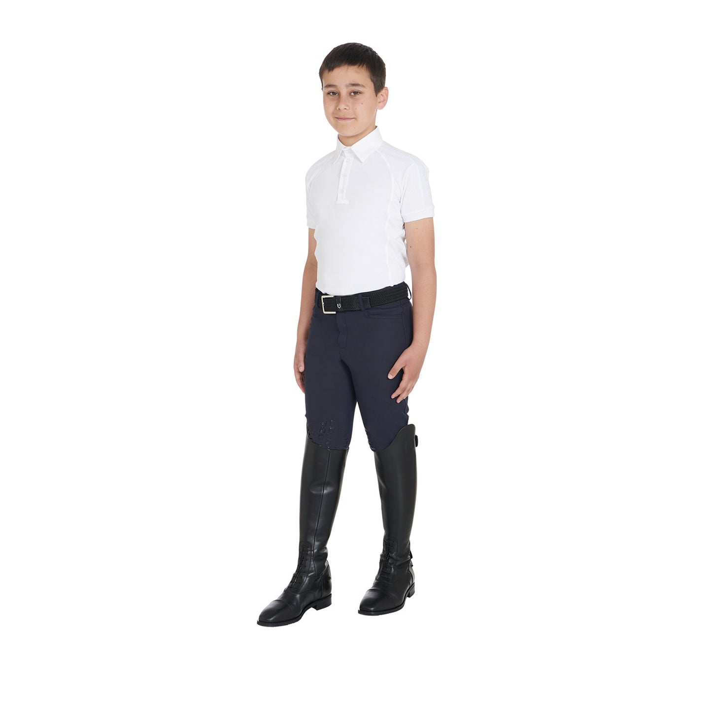 Polo infantil de concurso slim fit cuatro botones Equestro - Blanco