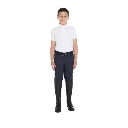Polo infantil de concurso slim fit cuatro botones Equestro - Blanco