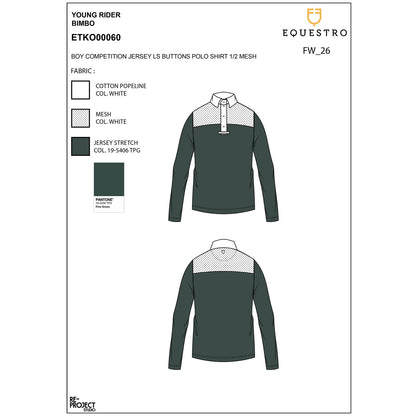 Polo de niño de manga larga con botones Equestro - Pine Grove (19-5406)/White