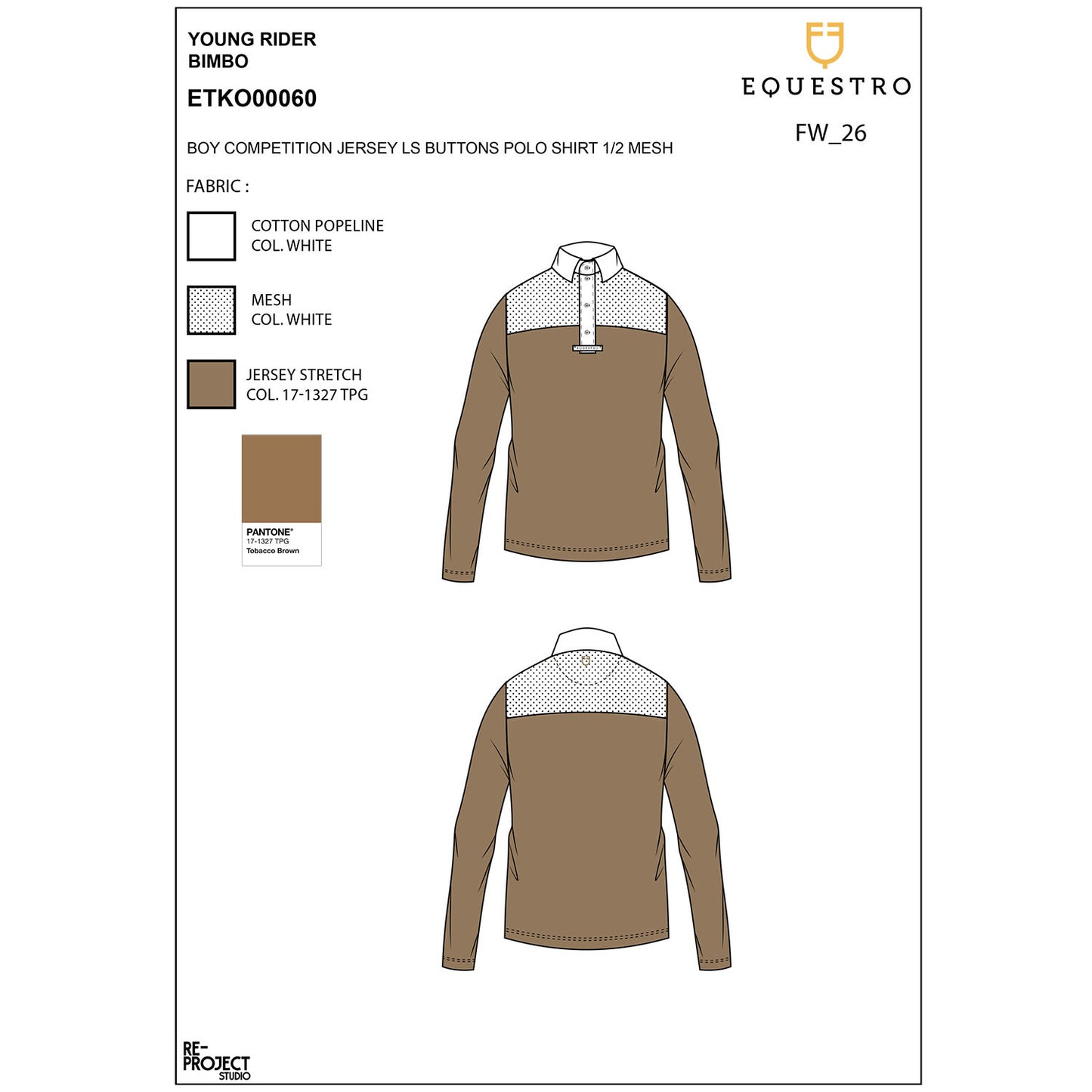 Polo de niño de manga larga con botones Equestro - Tobacco Brown (17-1327)/White