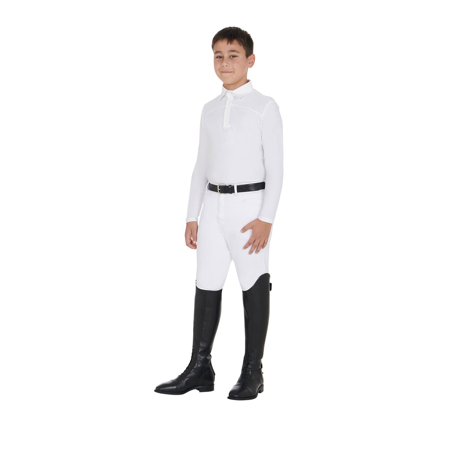 Polo de niño de manga larga con botones Equestro - White/White