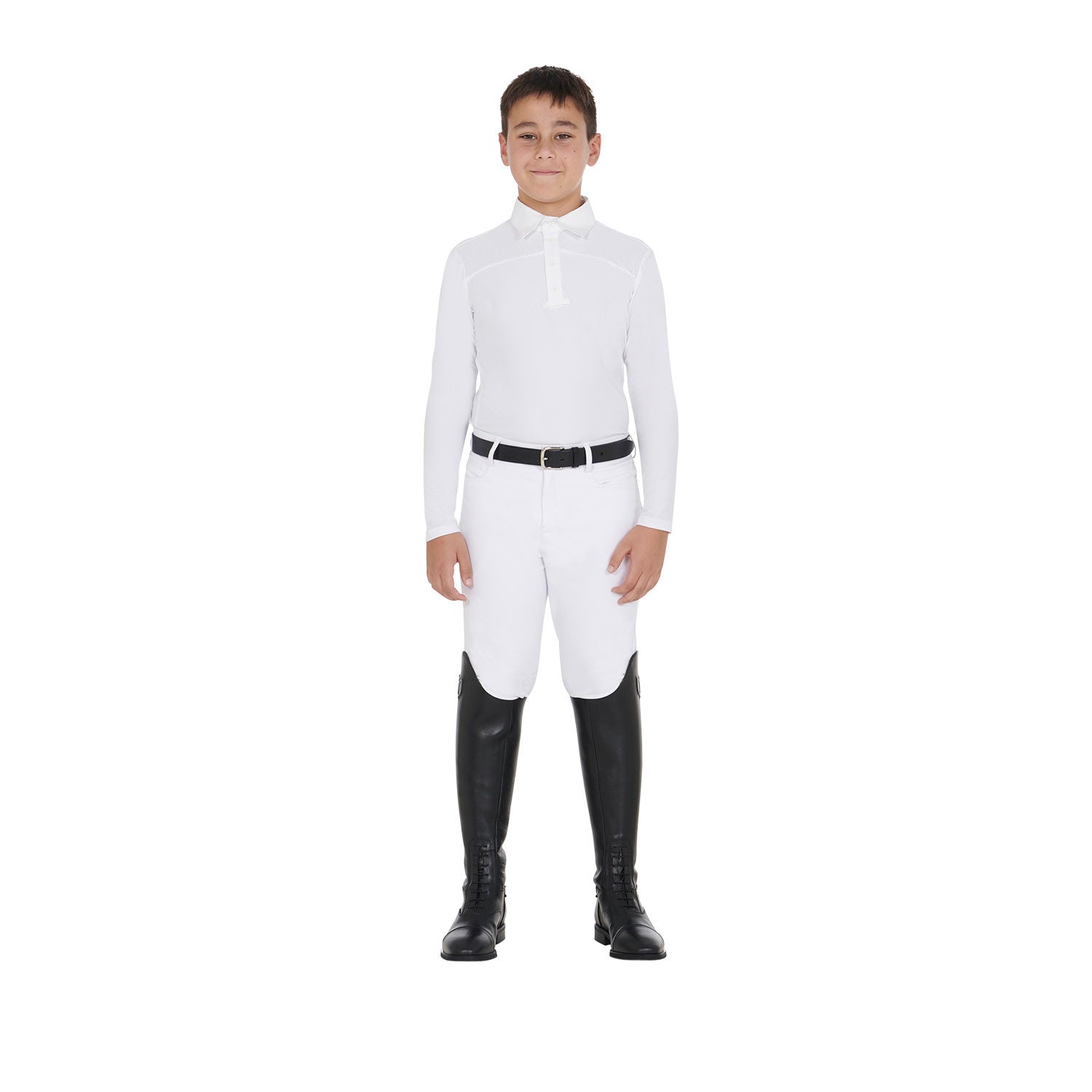 Polo de niño de manga larga con botones Equestro - White/White
