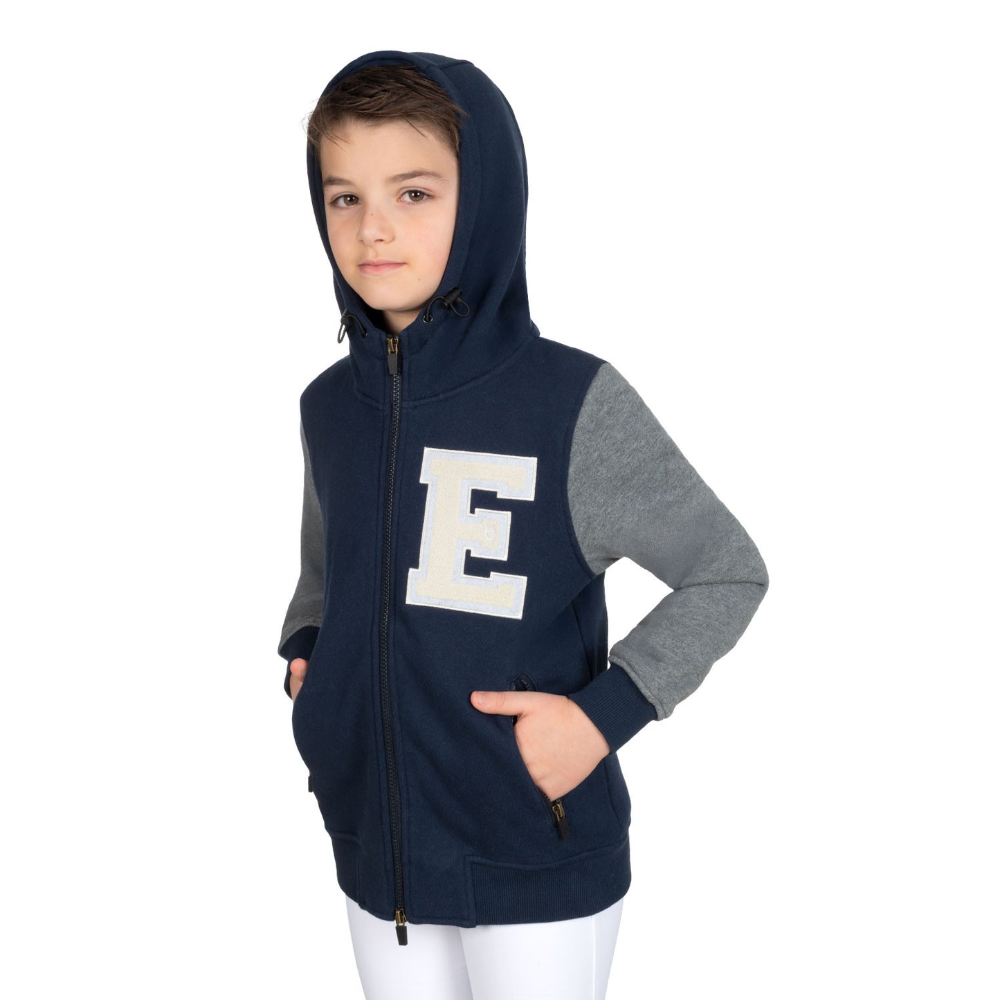 Sudadera con cremallera completa de invierno para niño Equestro - Navy Blazer (19-3923)/Grey Melange