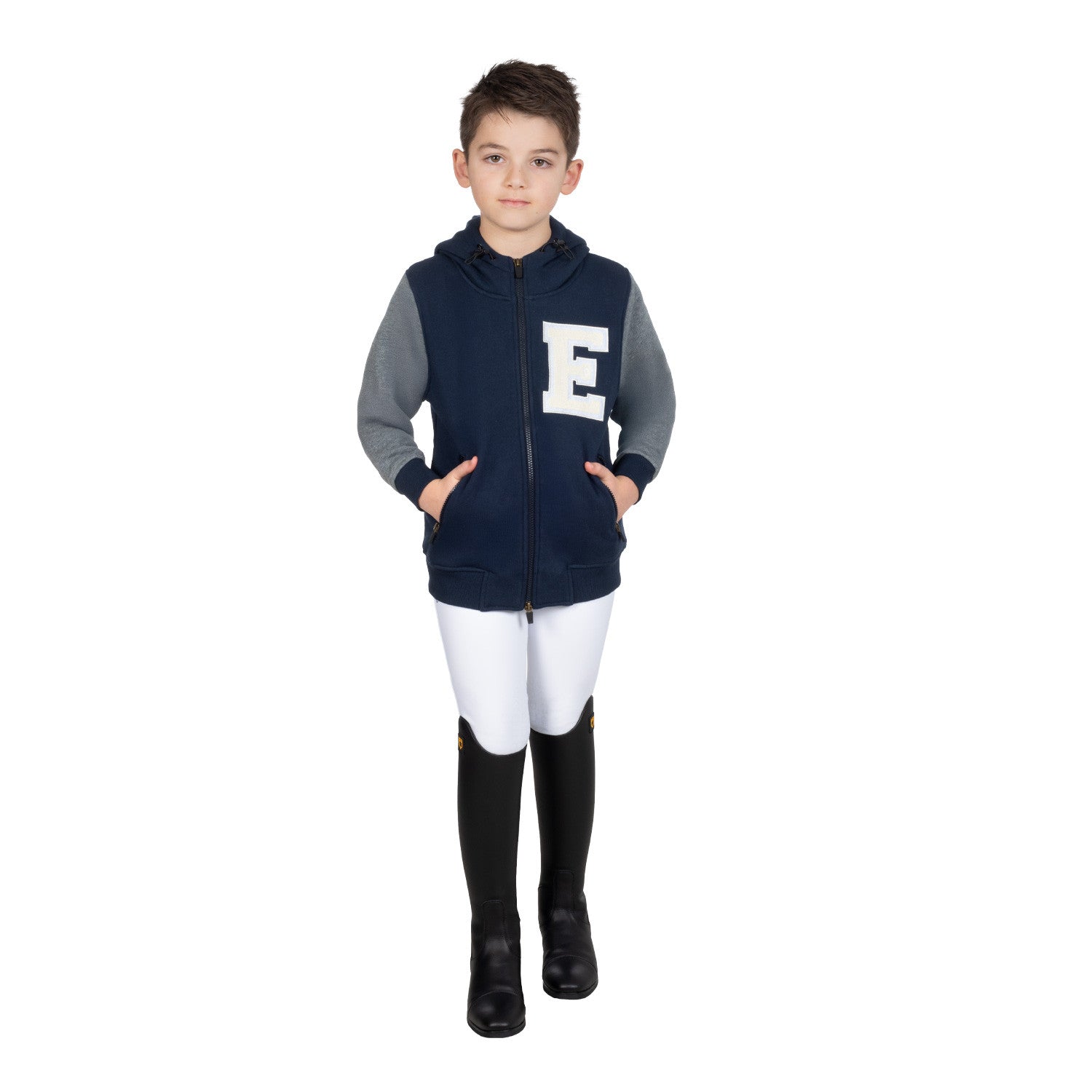 Sudadera con cremallera completa de invierno para niño Equestro - Navy Blazer (19-3923)/Grey Melange