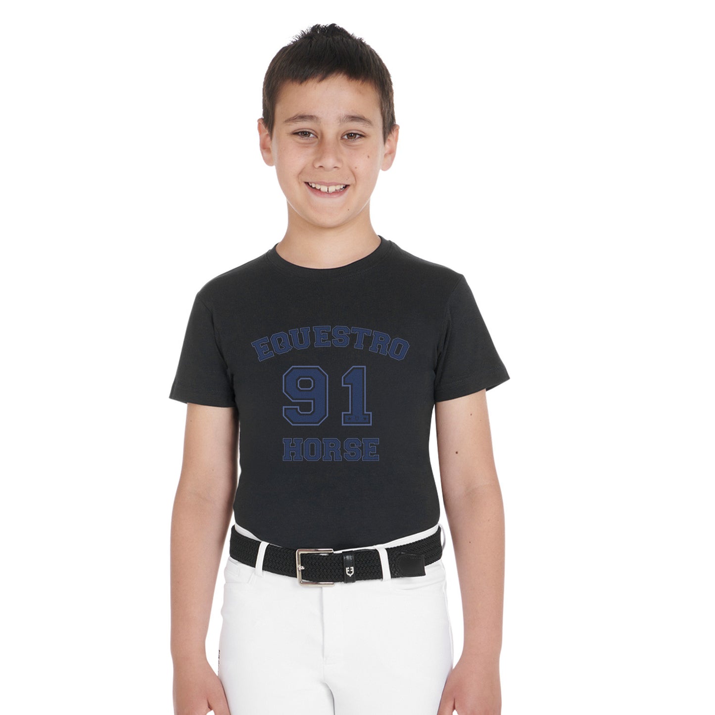 Camiseta de algodón del club de caballos para niño Equestro - Negro